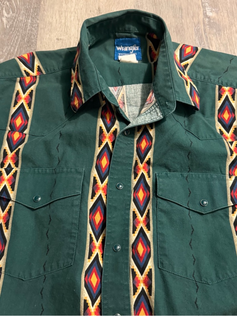Wrangler Forest Green Shirt with Southwestern Stripe Pattern
